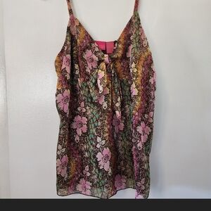 Thalia Sodi Pink and Brown Tie Front Camisole